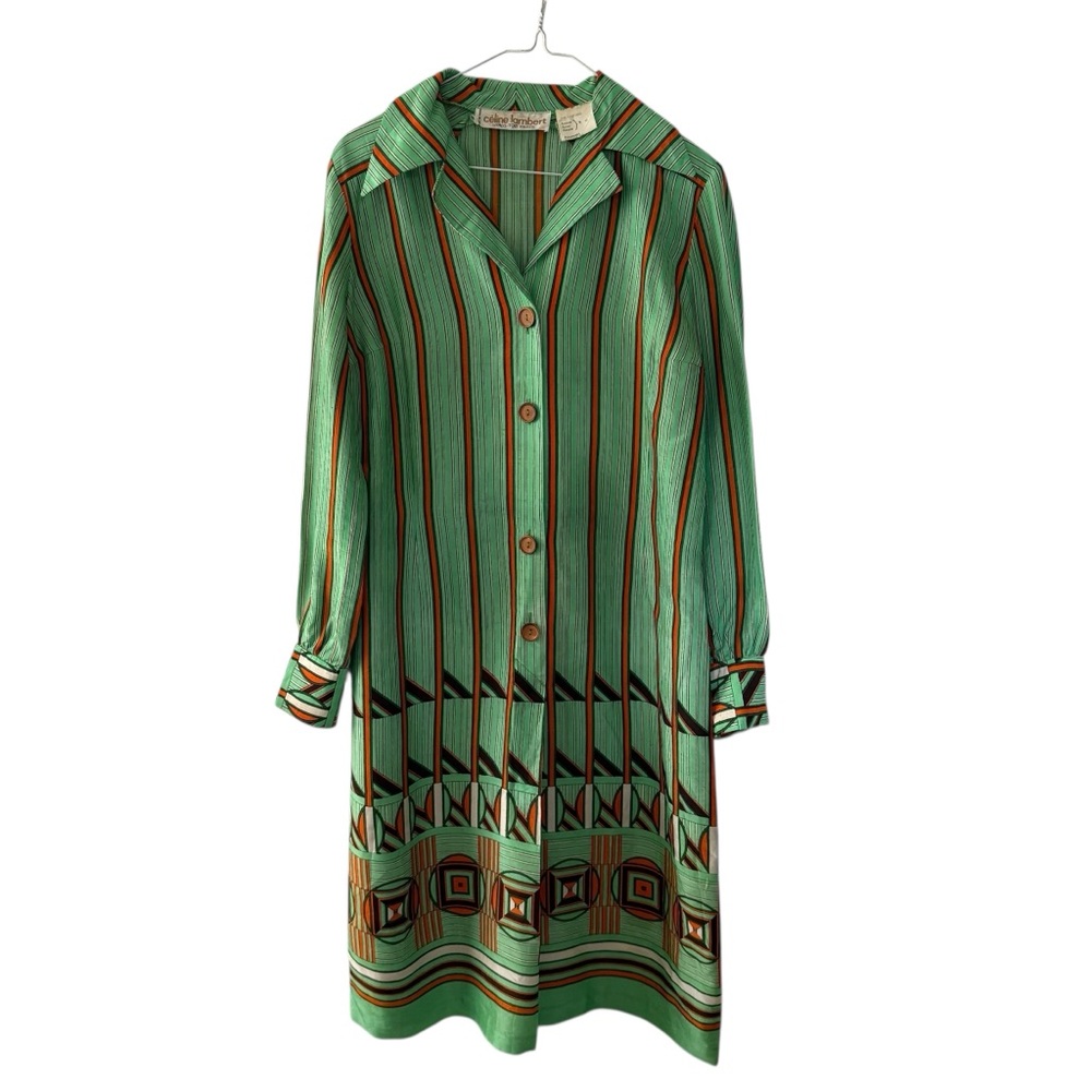 Vintage Celine Lambert Green and Brown Long Sleeve Dress - Picture 14 of 14
